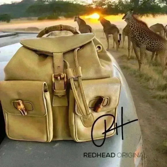 GUCCI BAMBOO VINTAGE BACKPACK- tan leather with fabric inside.Lovely versatile - Picture 1 of 17